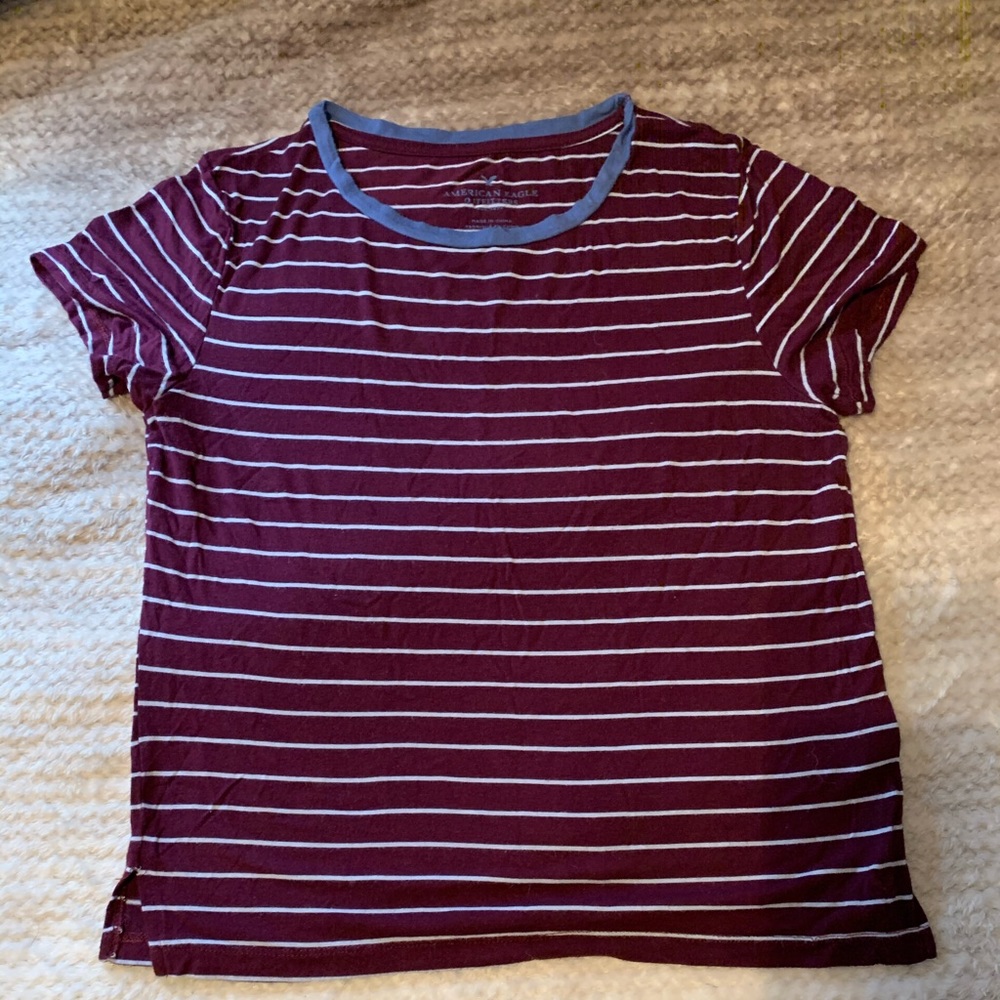 Burgundy cropped striped top